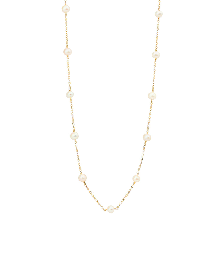 Poppy Rose-11 Station Pearl Necklace-Necklaces-14k Gold Filled, White Pearl-Blue Ruby Jewellery-Vancouver Canada