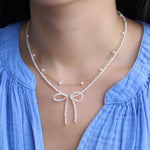 Poppy Rose-Pearl Bow Necklace-Necklaces-14k Gold Filled, White Pearl-Blue Ruby Jewellery-Vancouver Canada