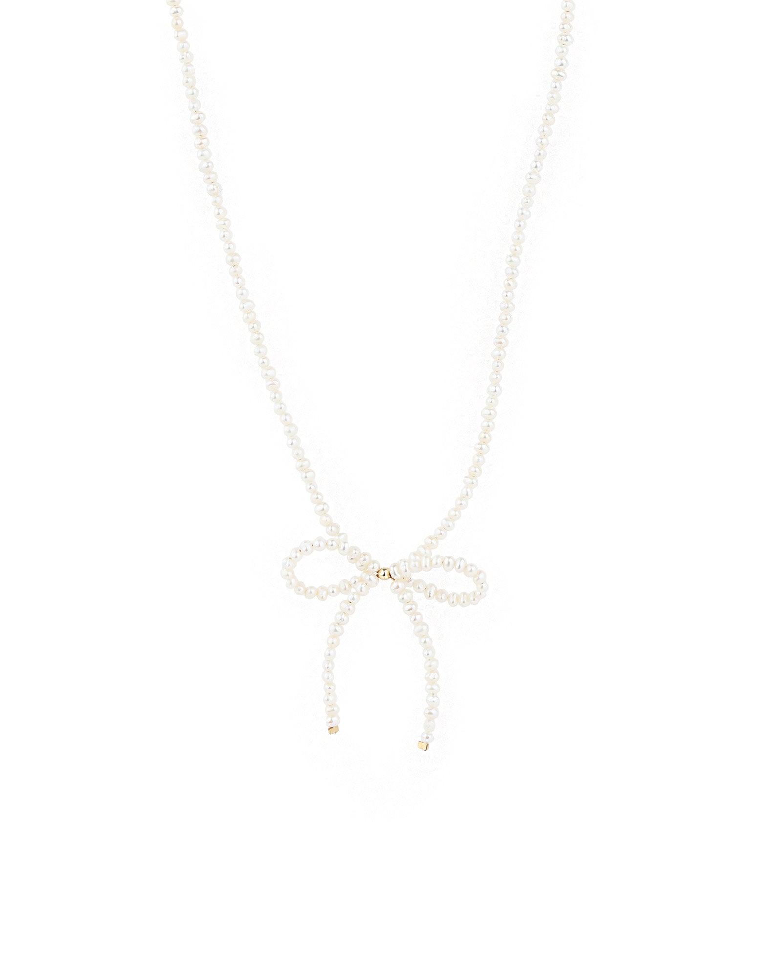 Poppy Rose-Pearl Bow Necklace-Necklaces-14k Gold Filled, White Pearl-Blue Ruby Jewellery-Vancouver Canada