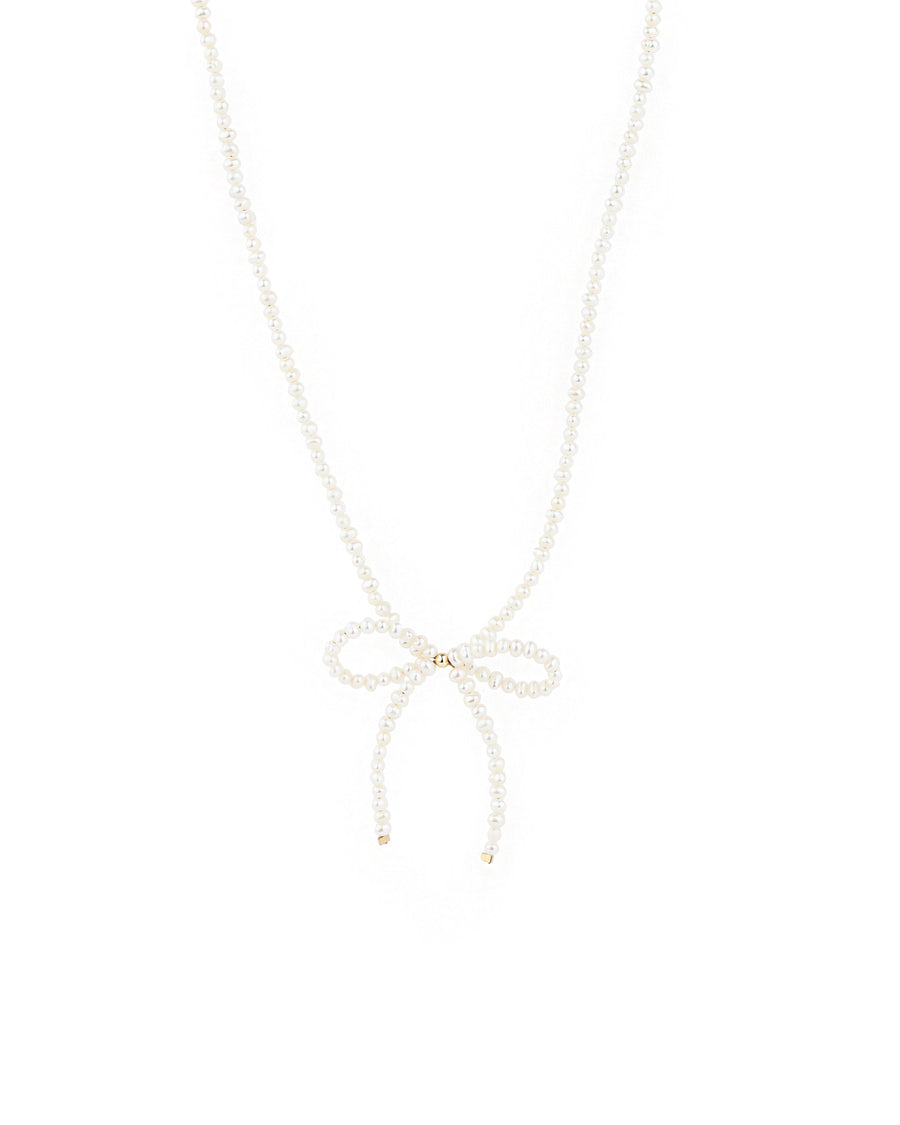 Poppy Rose-Pearl Bow Necklace-Necklaces-14k Gold Filled, White Pearl-Blue Ruby Jewellery-Vancouver Canada