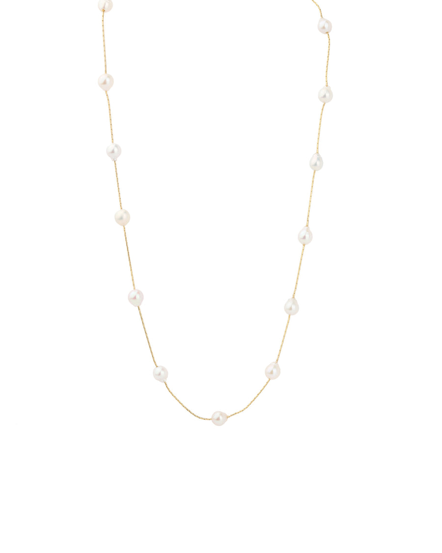 Pearl Station Snake Chain Necklace 14k Gold Filled, White Pearl