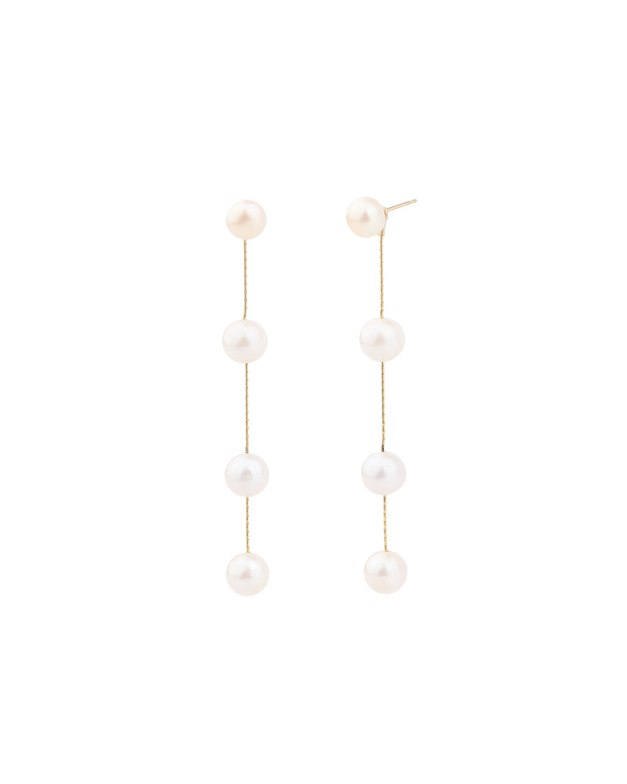 Pearl Station Snake Chain Studs 14k Gold Filled, White Pearl