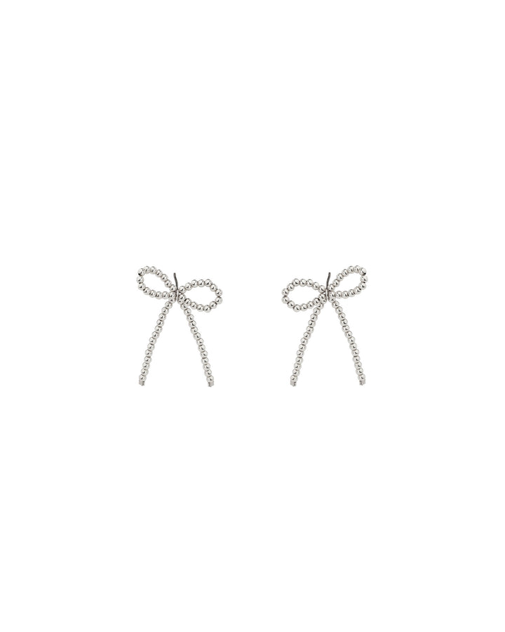 Beaded Short Bow Studs Sterling Silver