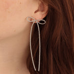 Beaded Long Bow Studs Sterling Silver