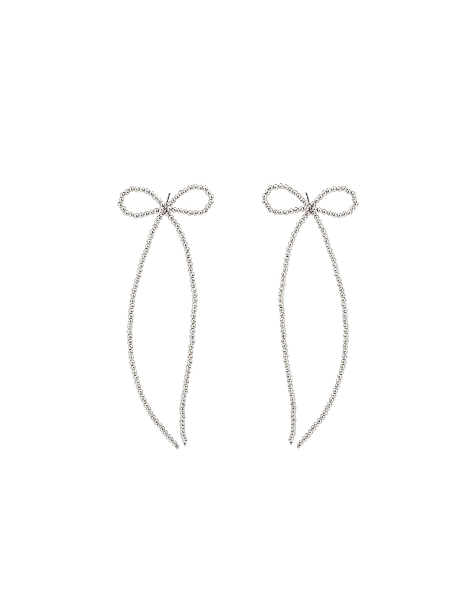 Beaded Long Bow Studs Sterling Silver