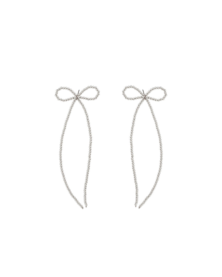 Beaded Long Bow Studs Sterling Silver