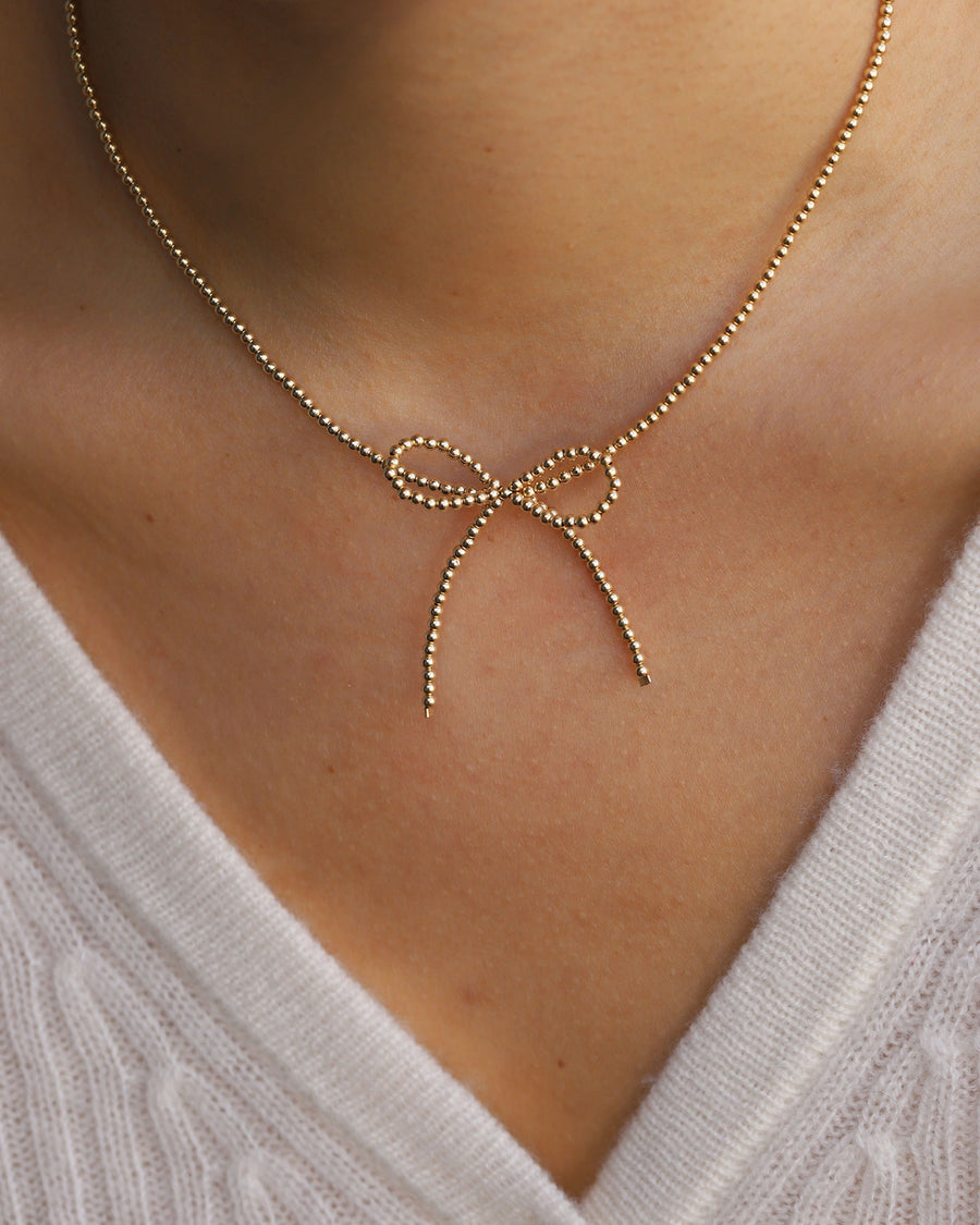 Beaded Bow Necklace 14k Gold Filled