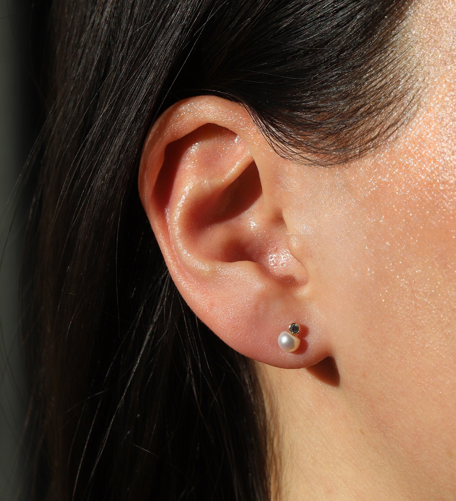 Poppy Rose-Pearl + CZ Drop Studs-Earrings-Blue Ruby Jewellery-Vancouver Canada