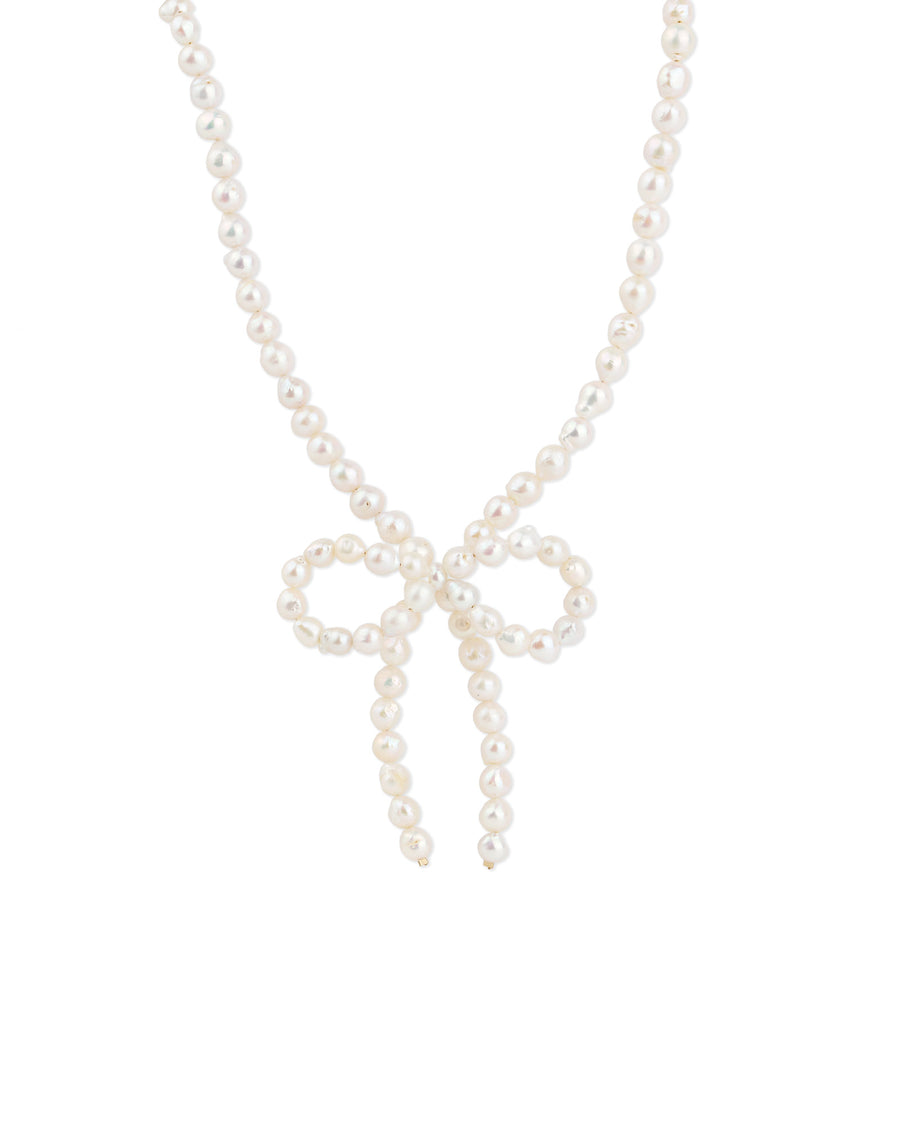 Baroque Pearl Bow Necklace 14k Gold Filled, White Pearl