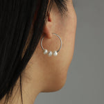 3 Floating Pearl Hoops Sterling Silver, White Pearl