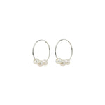 3 Floating Pearl Hoops Sterling Silver, White Pearl
