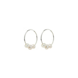 3 Floating Pearl Hoops Sterling Silver, White Pearl