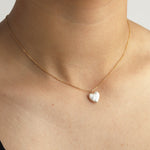 Pearl Heart Drop Necklace 14k Gold Filled, White Pearl