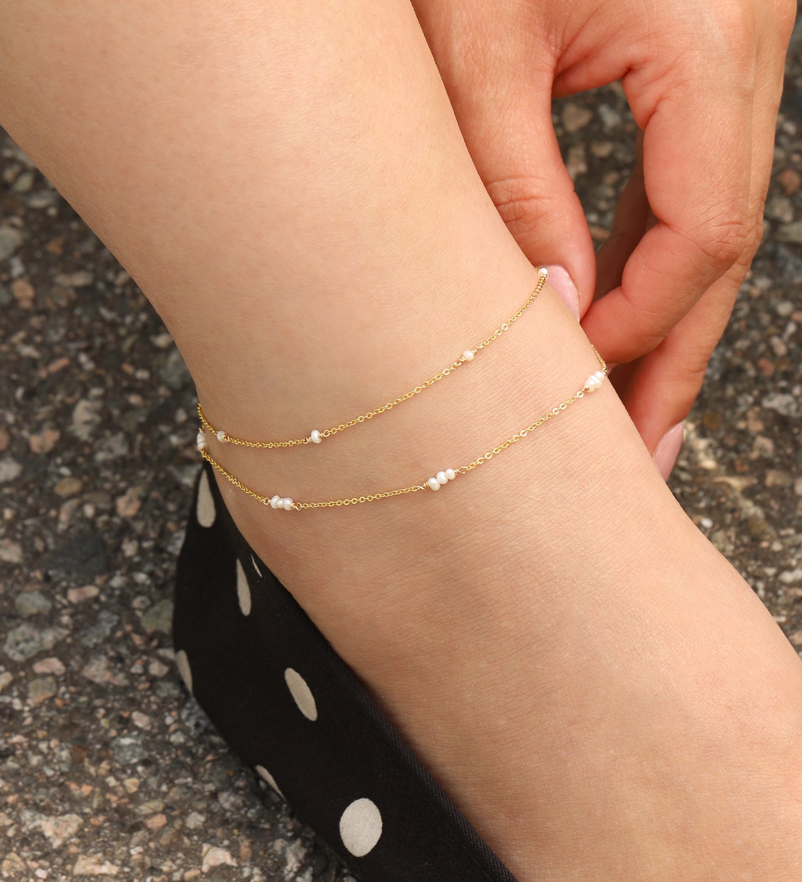 Poppy Rose-Two Row Pearl Station Anklet-Anklets-Blue Ruby Jewellery-Vancouver Canada