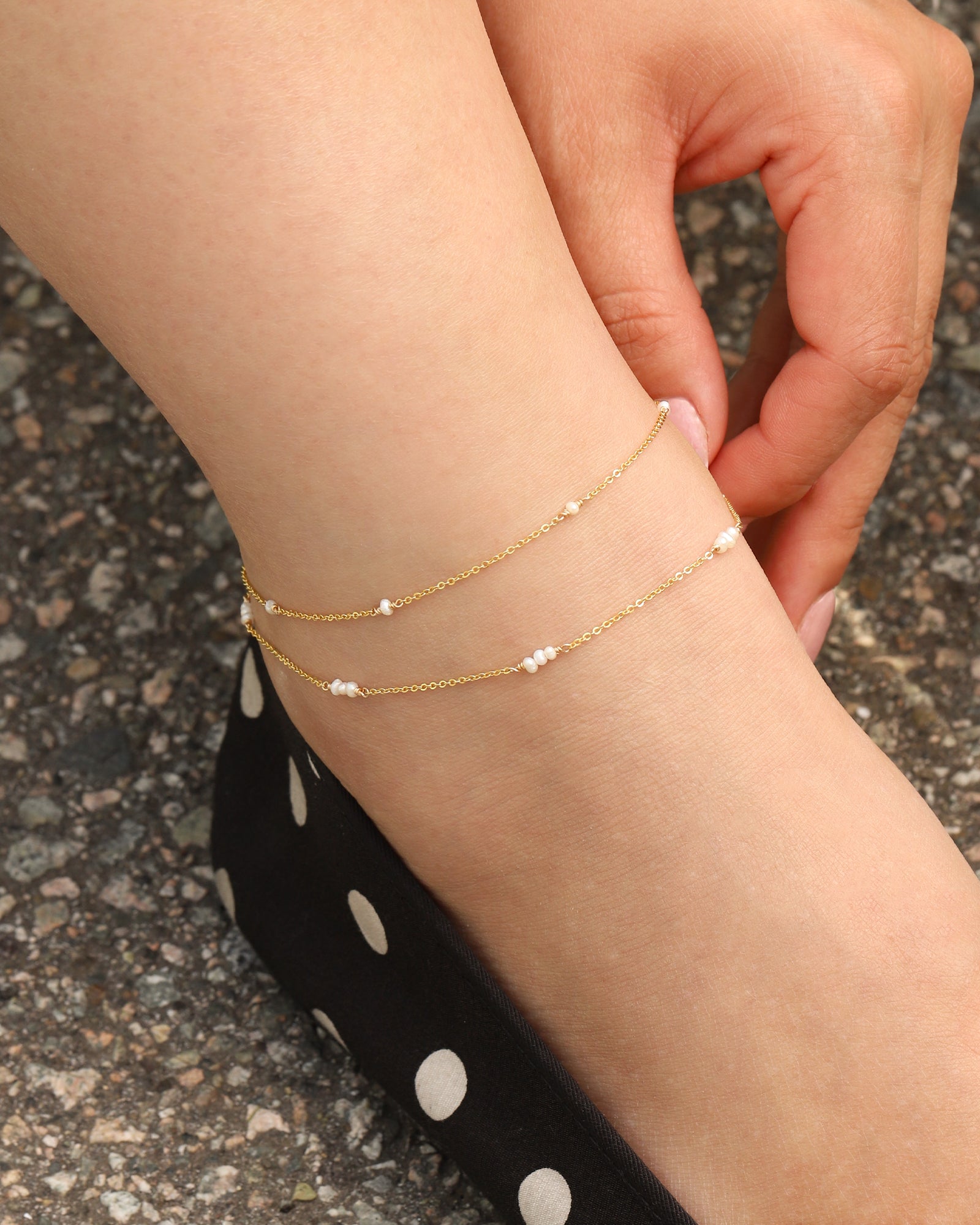 Poppy Rose-Two Row Pearl Station Anklet-Anklets-Blue Ruby Jewellery-Vancouver Canada