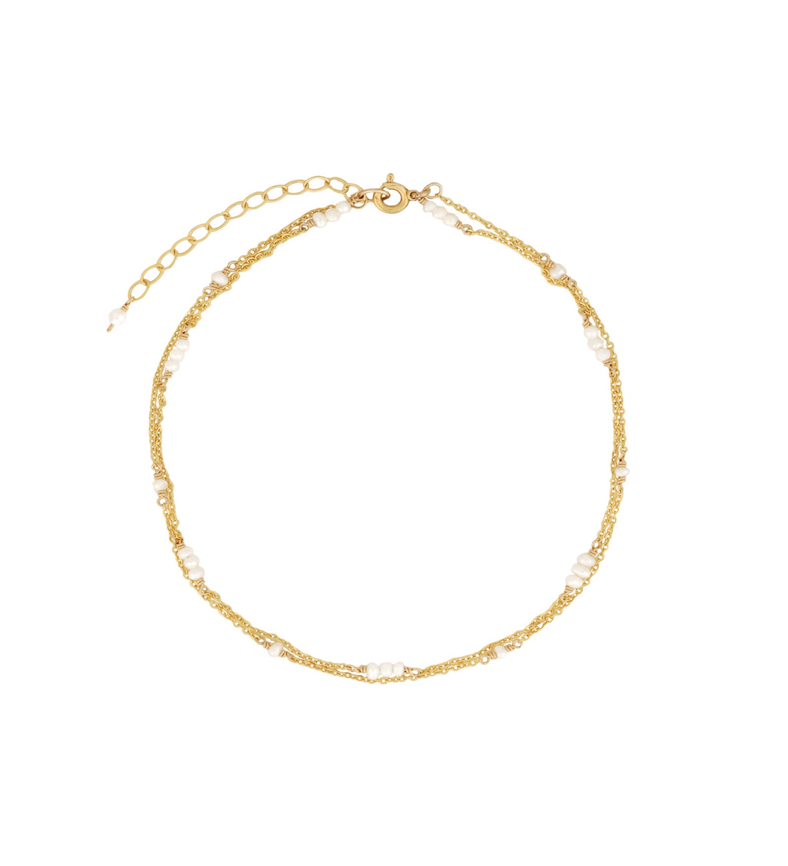 Poppy Rose-Two Row Pearl Station Anklet-Anklets-14k Gold Filled, White Pearl-Blue Ruby Jewellery-Vancouver Canada