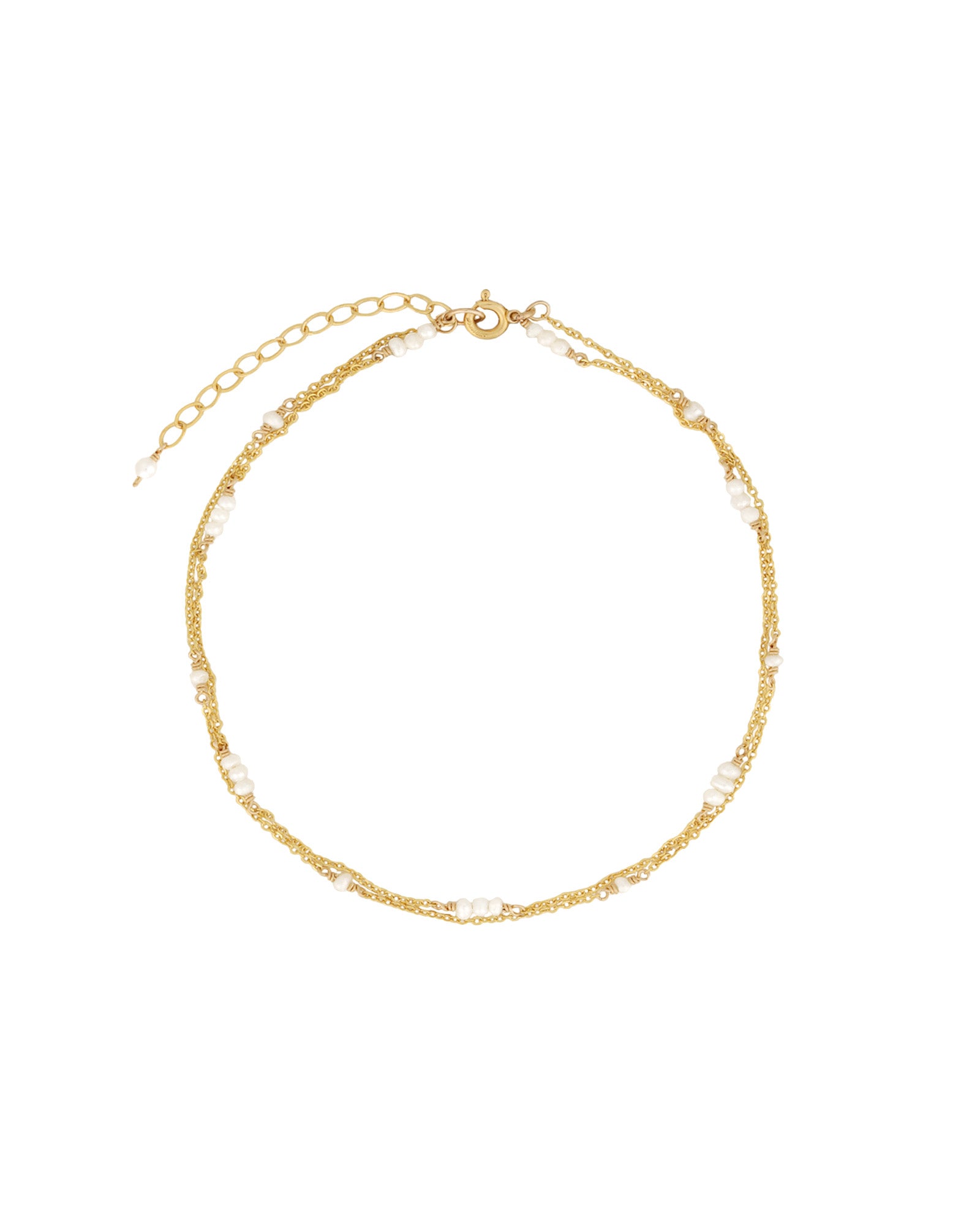 Poppy Rose-Two Row Pearl Station Anklet-Anklets-14k Gold Filled, White Pearl-Blue Ruby Jewellery-Vancouver Canada