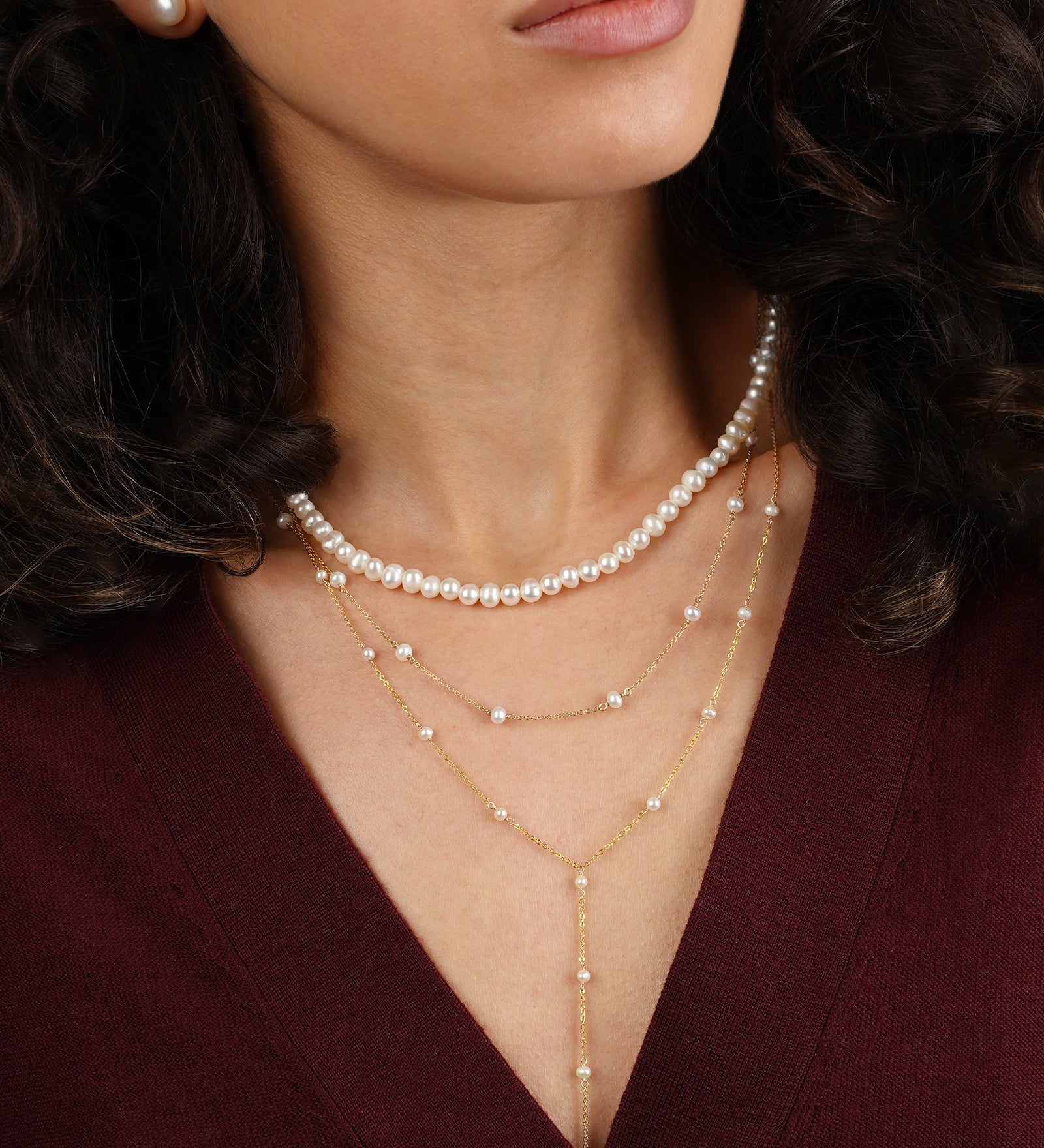 Poppy Rose-Pearl Station Lariat | 3mm-Necklaces-Blue Ruby Jewellery-Vancouver Canada