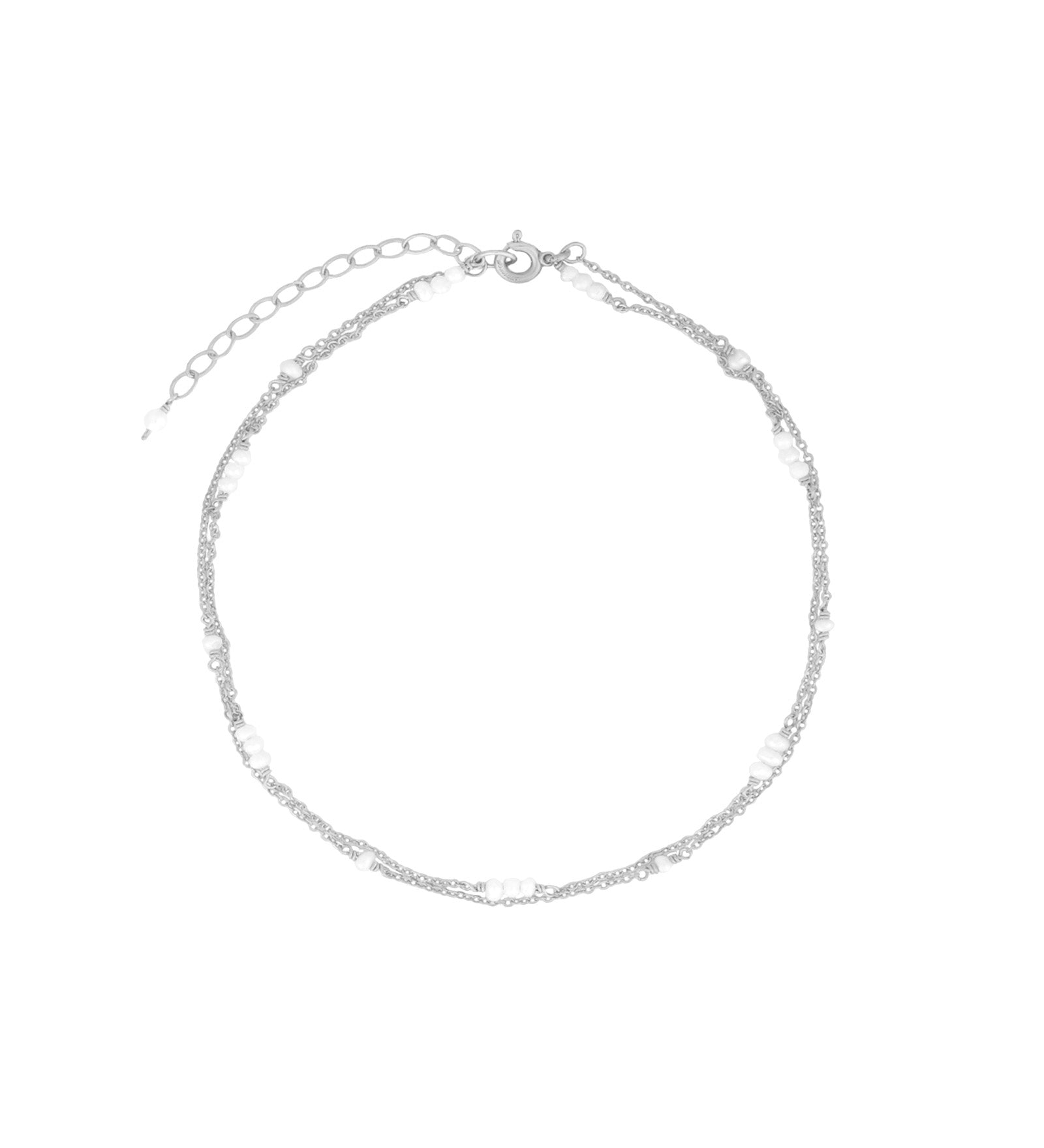 Poppy Rose-Two Row Pearl Station Anklet-Anklets-Sterling Silver, White Pearl-Blue Ruby Jewellery-Vancouver Canada