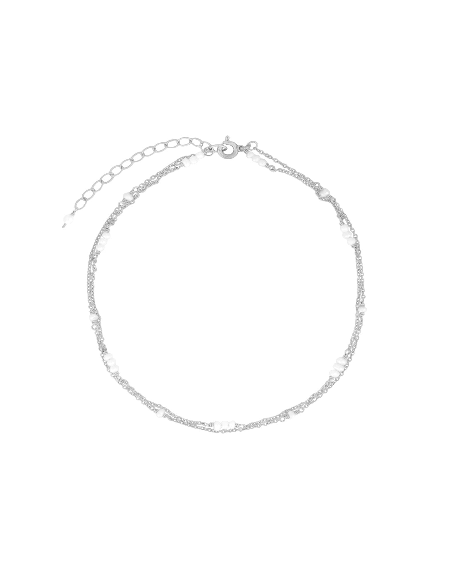 Poppy Rose-Two Row Pearl Station Anklet-Anklets-Sterling Silver, White Pearl-Blue Ruby Jewellery-Vancouver Canada
