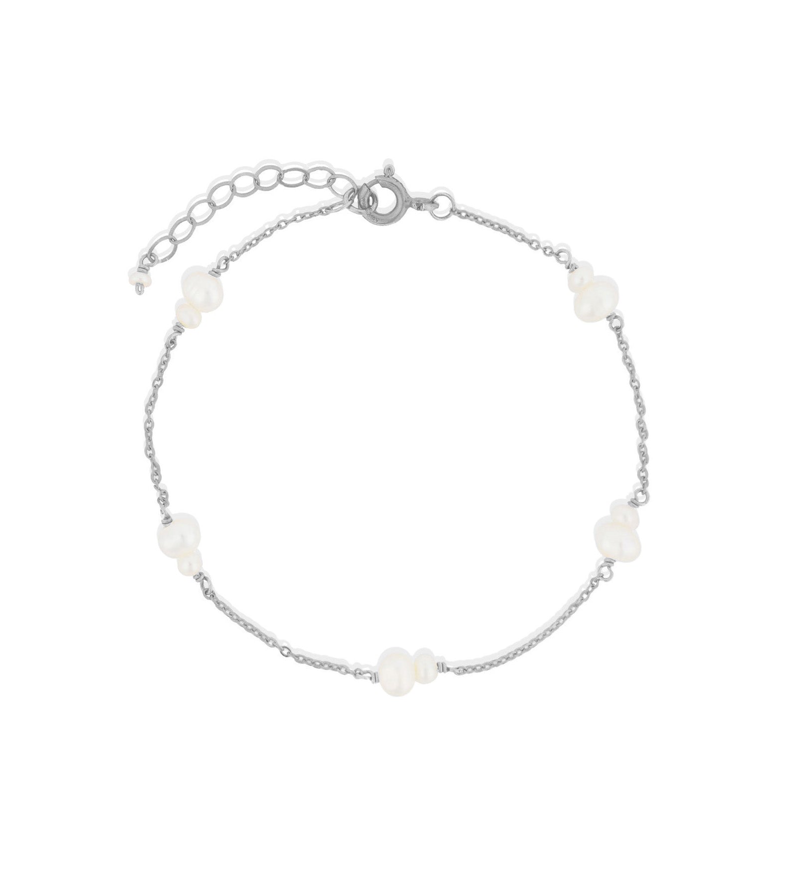 Poppy Rose-Double Pearl Station Bracelet-Bracelets-Sterling Silver, Freshwater Pearl-Blue Ruby Jewellery-Vancouver Canada