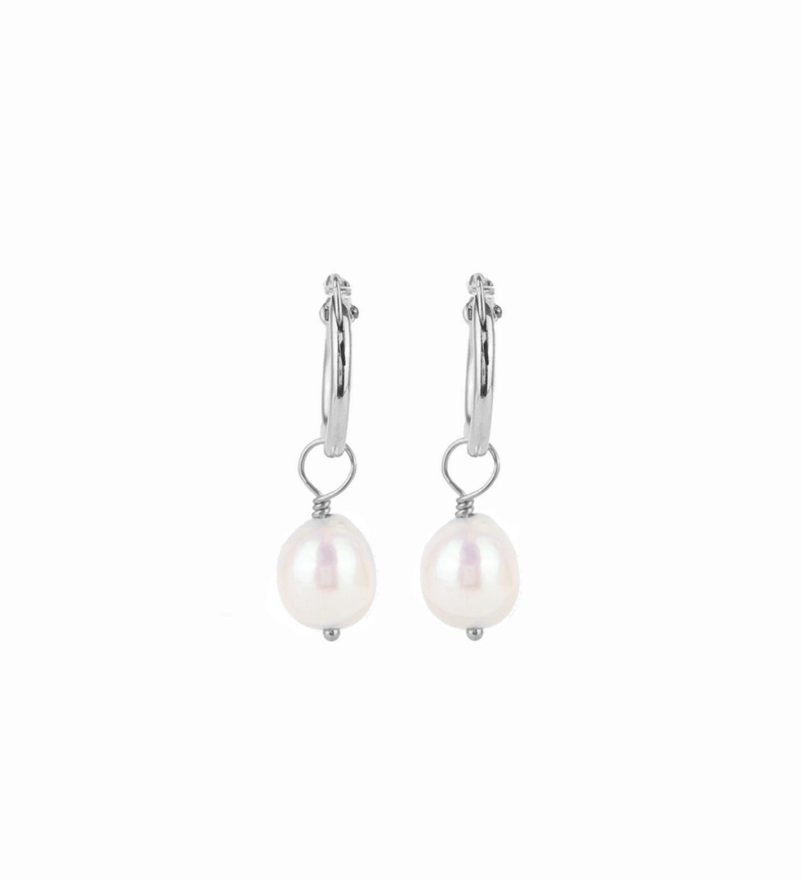 Poppy Rose-Baroque Pearl Drop Huggies-Earrings-Sterling Silver, Freshwater Pearl-Blue Ruby Jewellery-Vancouver Canada
