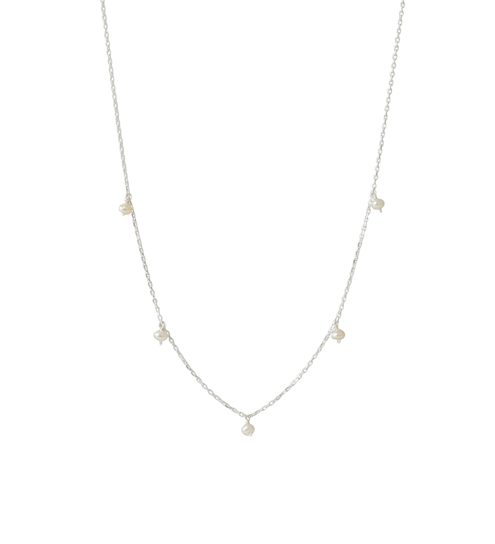 5 Dangle Pearl Necklace Sterling Silver, White Pearl