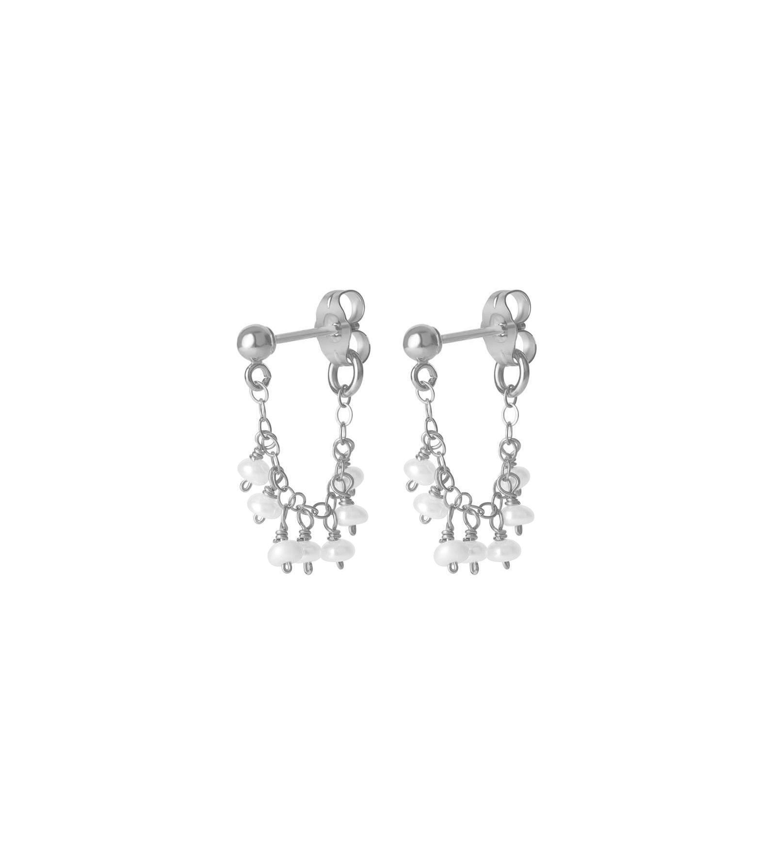 Poppy Rose-Stone Cluster Loop Studs-Earrings-Sterling Silver, Freshwater Pearl-Blue Ruby Jewellery-Vancouver Canada