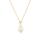 White Baroque Pearl Toggle Necklace 14k Gold Filled, White Pearl