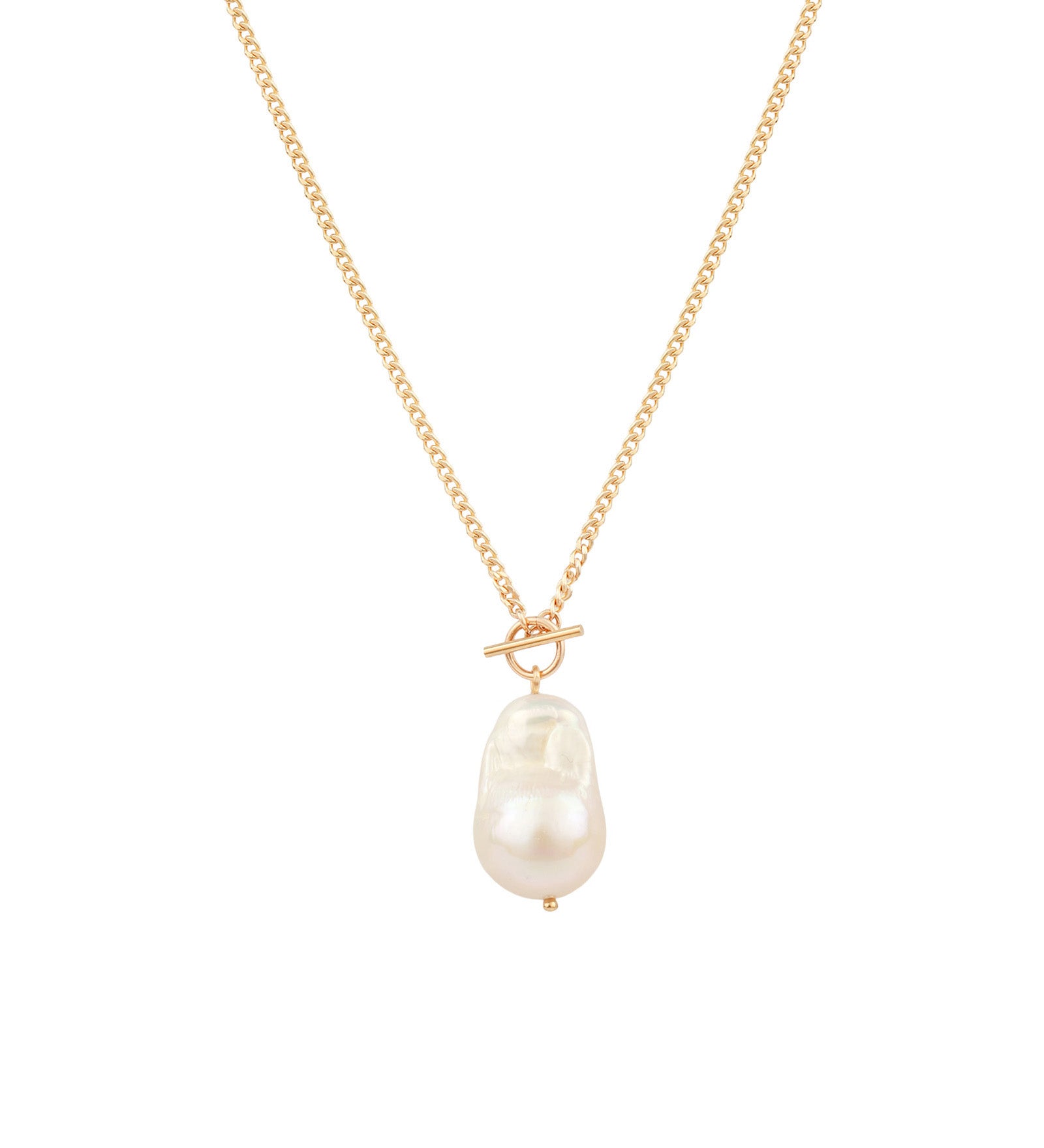 White Baroque Pearl Toggle Necklace 14k Gold Filled, White Pearl