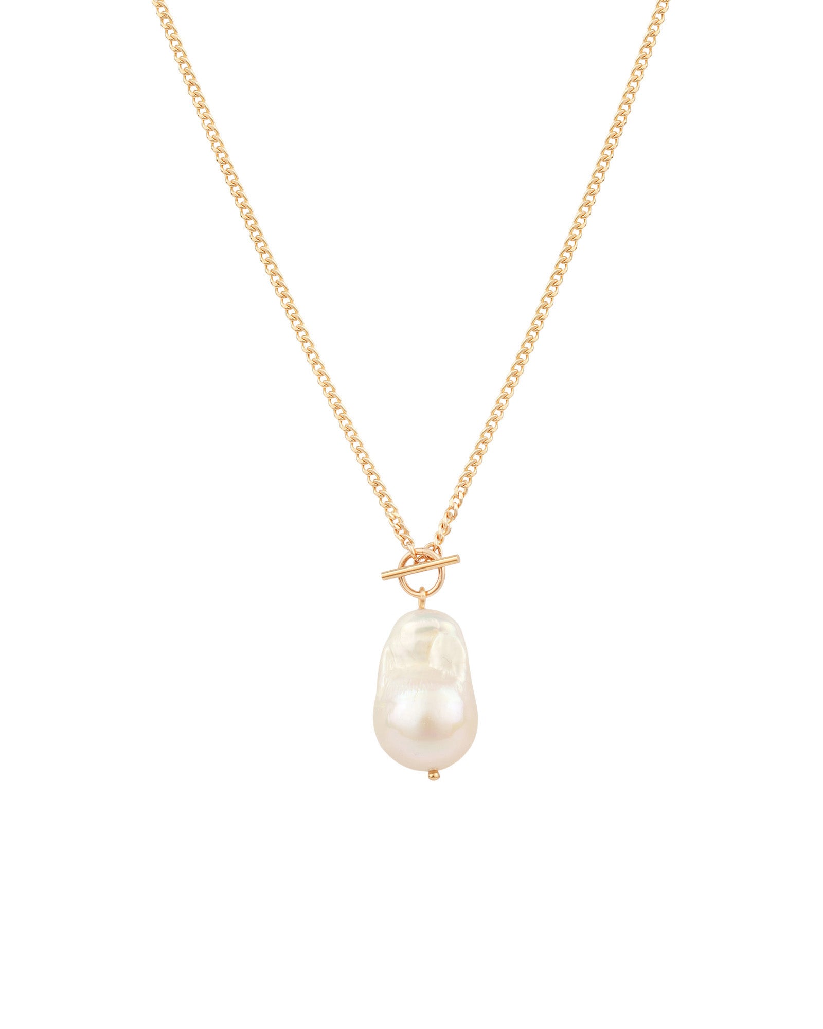 White Baroque Pearl Toggle Necklace 14k Gold Filled, White Pearl