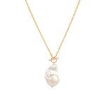 Grey Baroque Pearl Toggle Necklace 14k Gold Filled, White Pearl