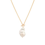 Grey Baroque Pearl Toggle Necklace 14k Gold Filled, White Pearl