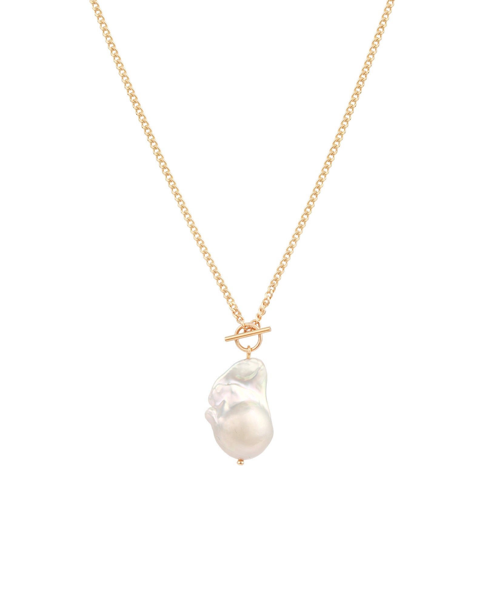 Grey Baroque Pearl Toggle Necklace 14k Gold Filled, White Pearl