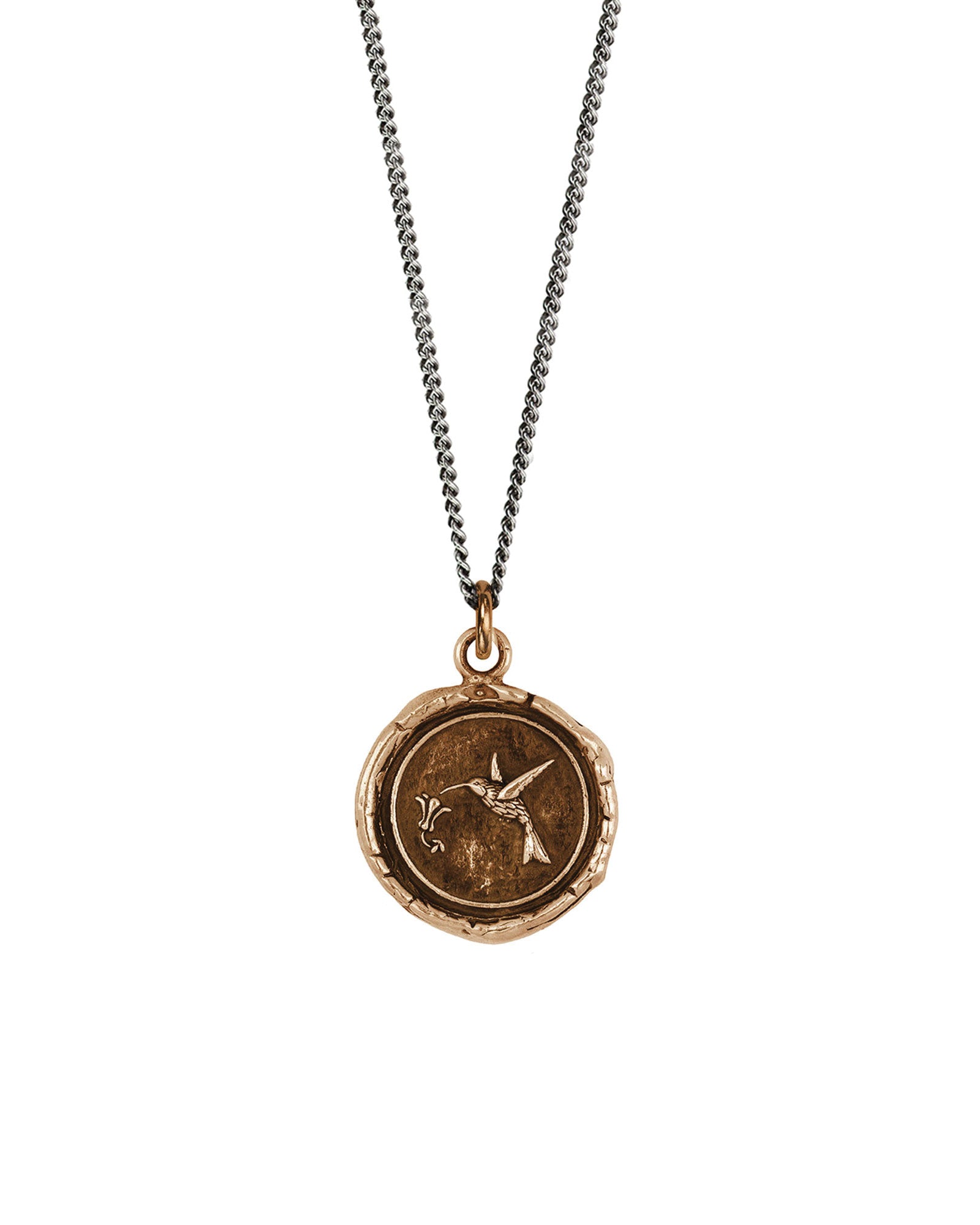Pyrrha-Hummingbird Talisman-Necklaces-Bronze-Blue Ruby Jewellery-Vancouver Canada