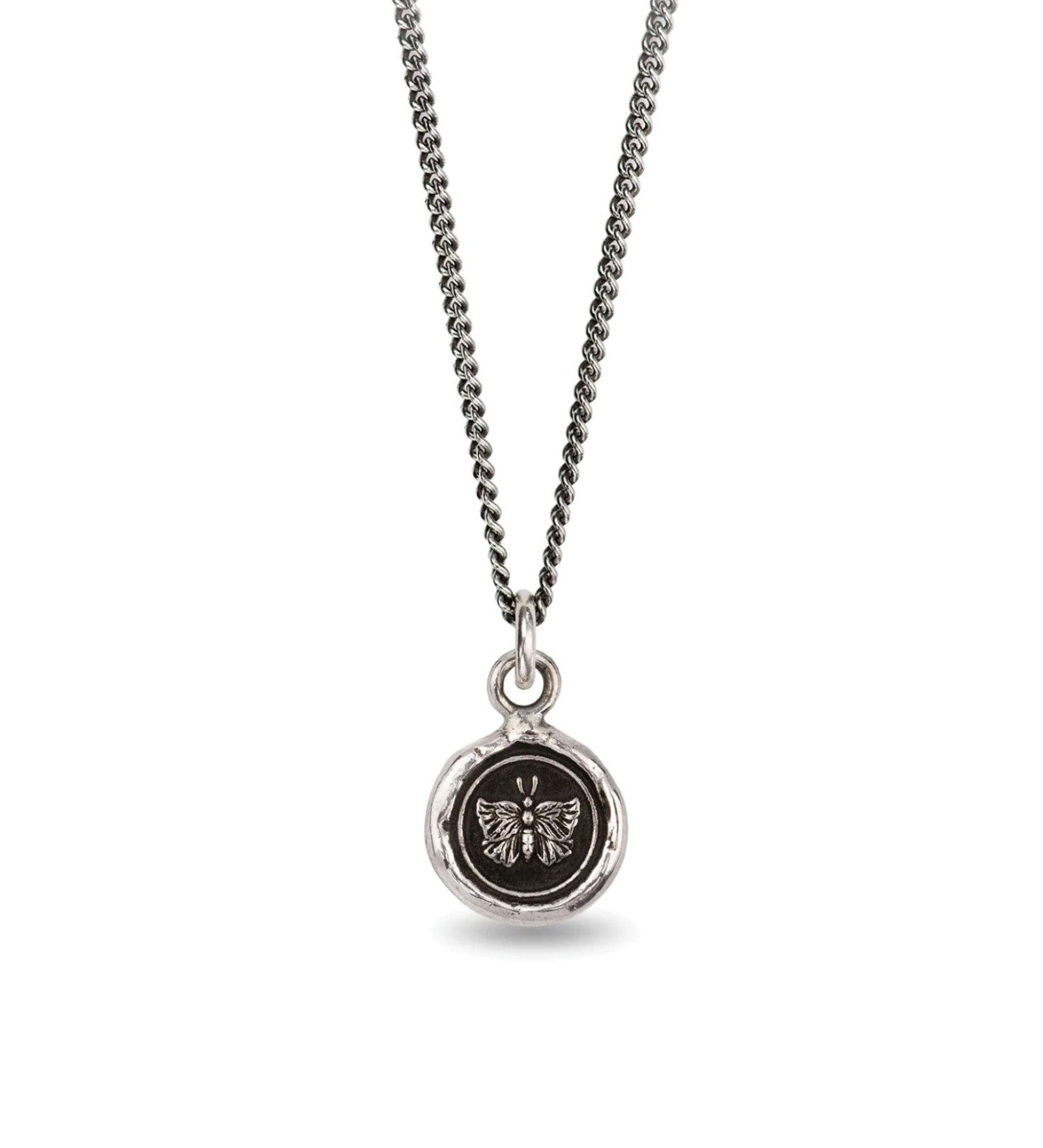 Pyrrha-Butterfly Talisman-Necklaces-Oxidized Sterling Silver-Blue Ruby Jewellery-Vancouver Canada