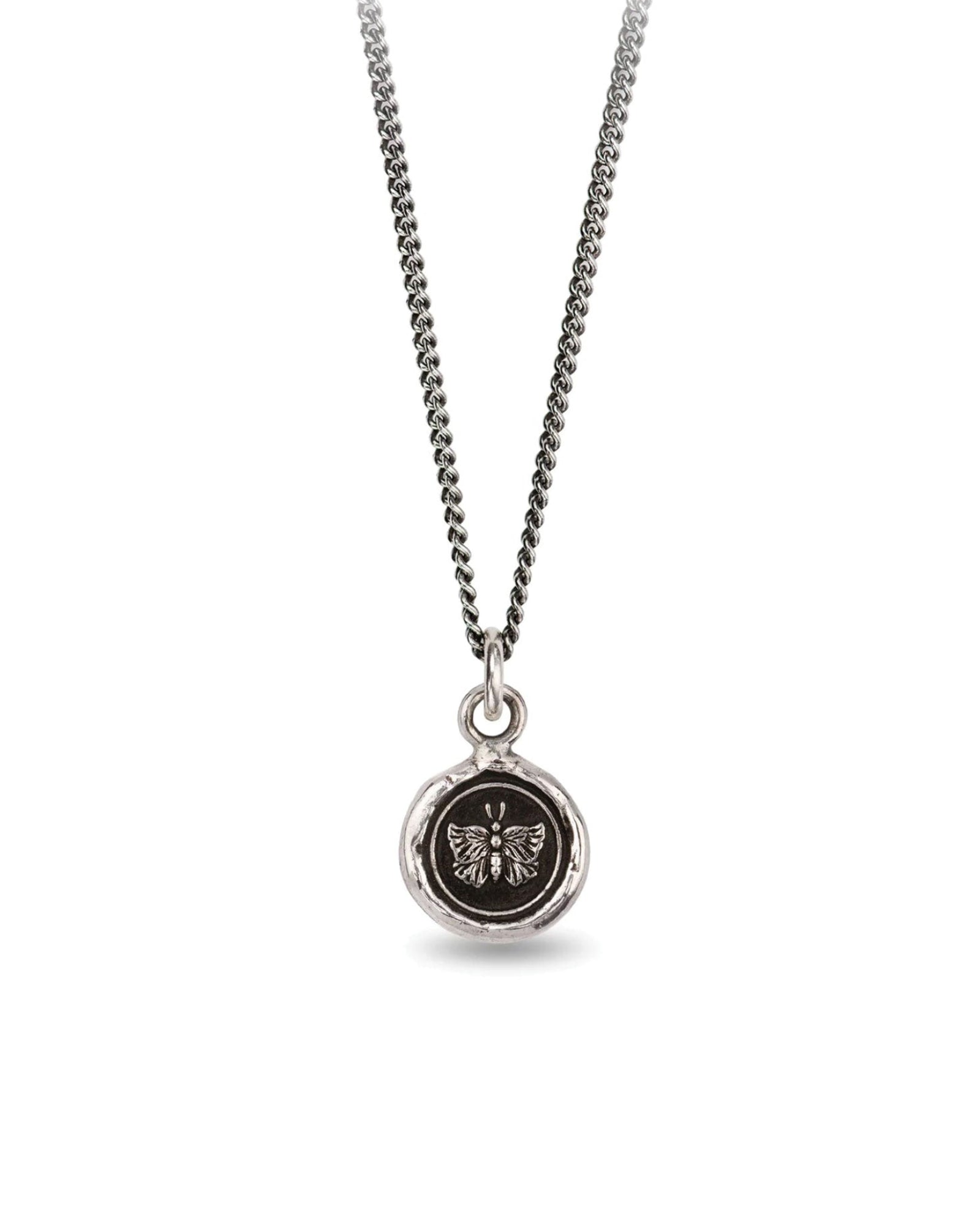 Pyrrha-Butterfly Talisman-Necklaces-Oxidized Sterling Silver-Blue Ruby Jewellery-Vancouver Canada