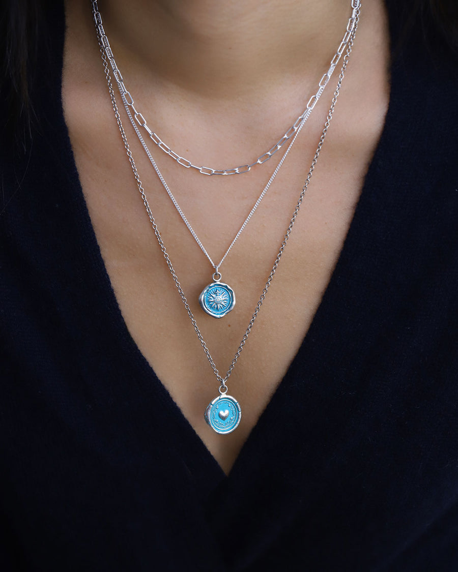 Pyrrha-Direction Talisman | Capri Blue-Necklaces-Sterling Silver, Ceramic Blue-Blue Ruby Jewellery-Vancouver Canada