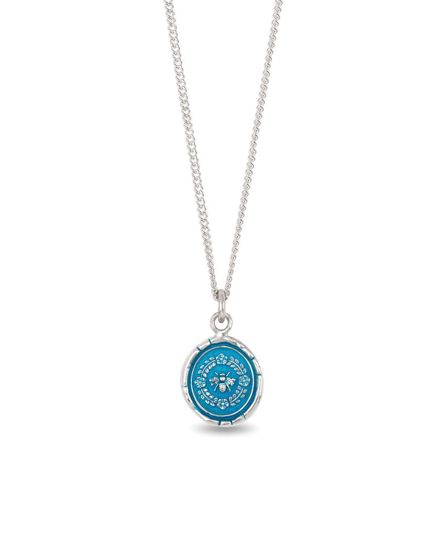 Pyrrha-Honeybee Talisman | True Colours-Necklaces-Sterling Silver, Ceramic Blue-Blue Ruby Jewellery-Vancouver Canada