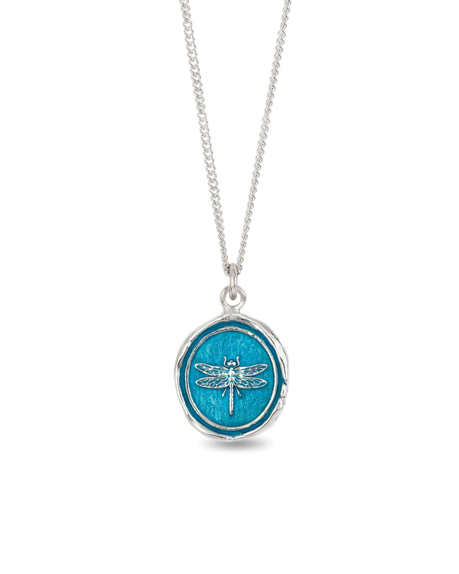 Pyrrha-Dragonfly Talisman | True Colours-Necklaces-Sterling Silver, Ceramic Blue-Blue Ruby Jewellery-Vancouver Canada