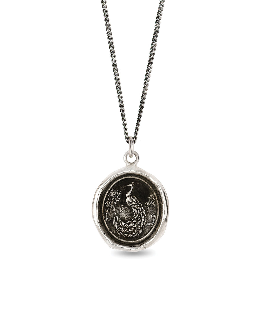 Pyrrha-Peacock Talisman-Necklaces-Oxidized Sterling Silver-Blue Ruby Jewellery-Vancouver Canada