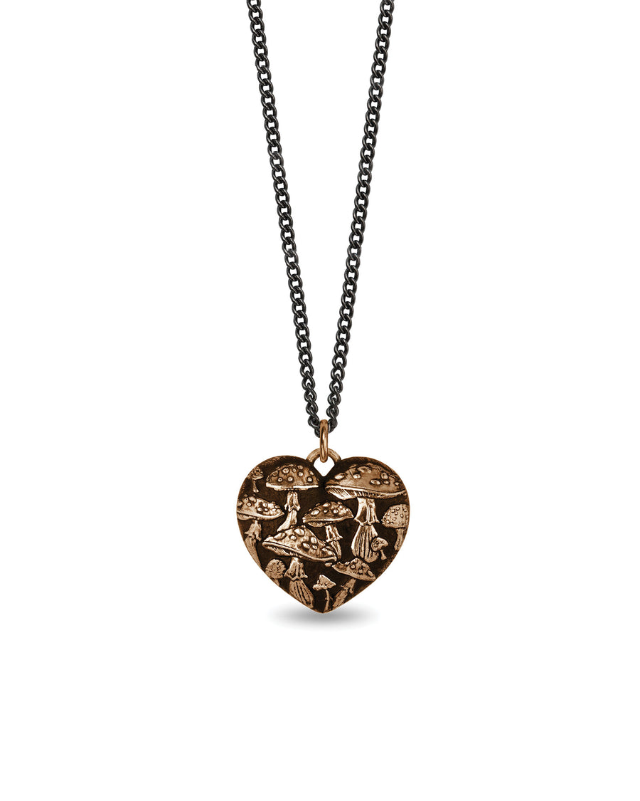 Pyrrha-Mushroom Large Puffed Heart Talisman-Necklaces-Bronze-Blue Ruby Jewellery-Vancouver Canada