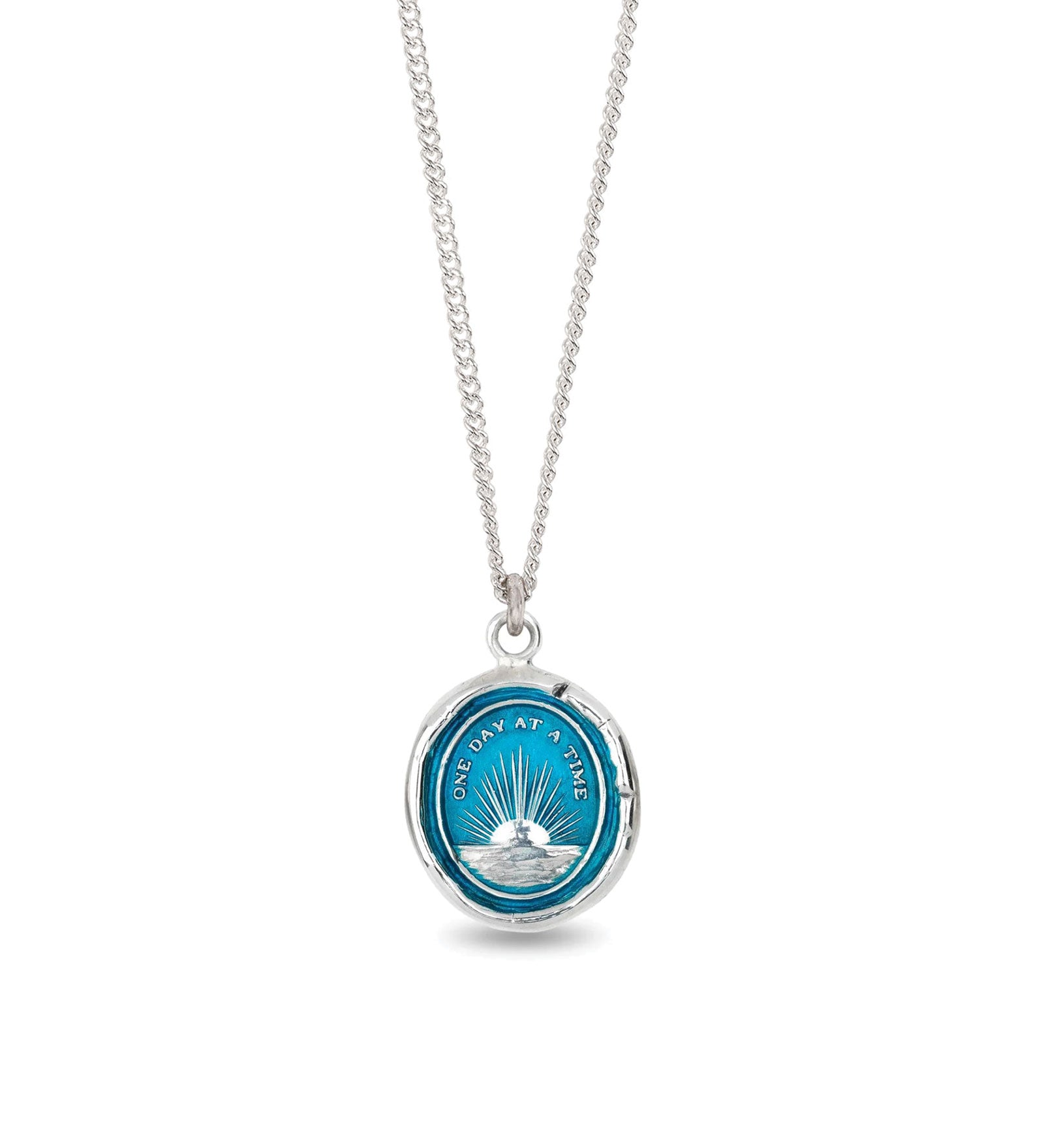 Pyrrha-One Day at a Time Talisman | Capri Blue-Necklaces-Sterling Silver, Ceramic Blue-Blue Ruby Jewellery-Vancouver Canada