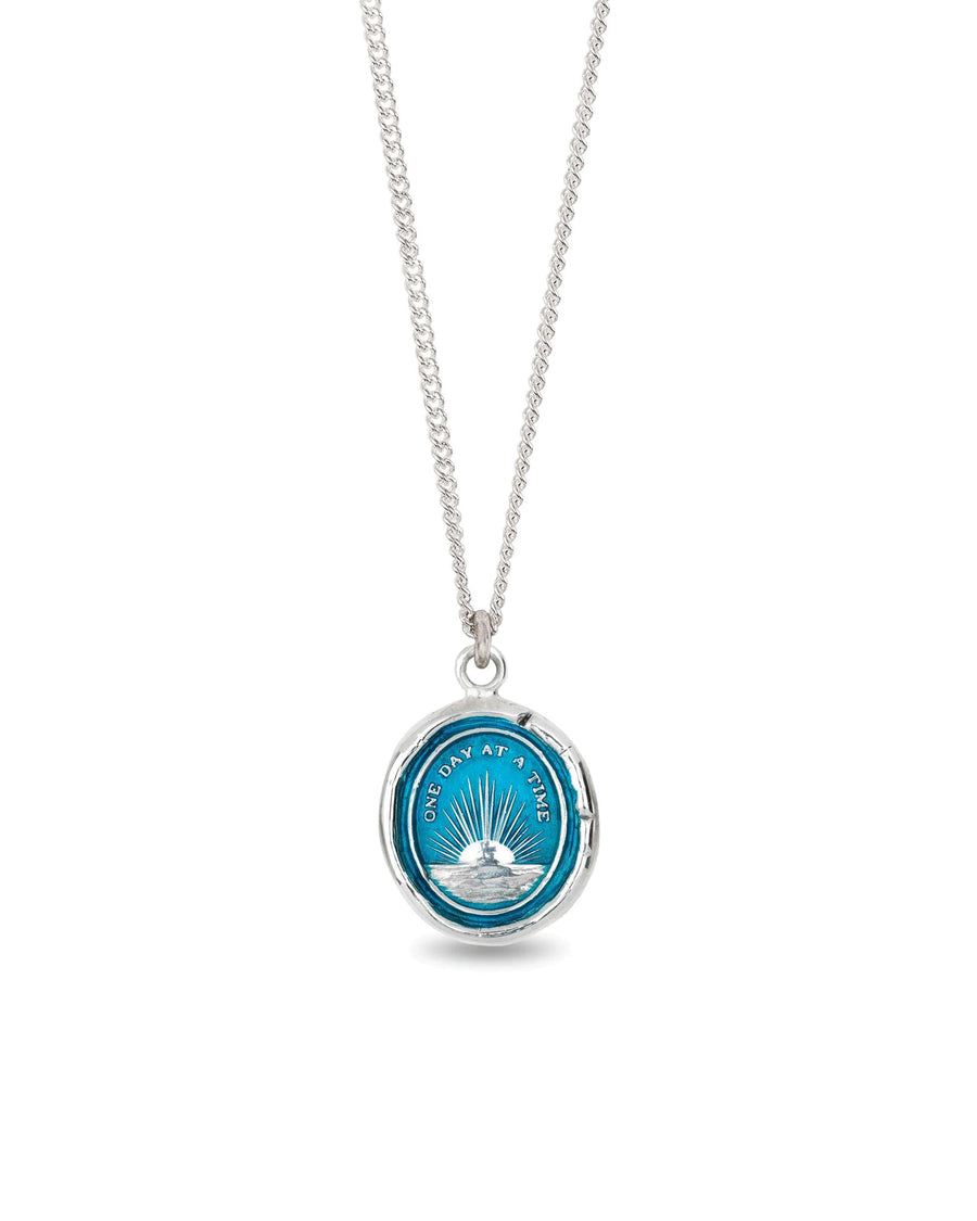 Pyrrha-One Day at a Time Talisman | Capri Blue-Necklaces-Sterling Silver, Ceramic Blue-Blue Ruby Jewellery-Vancouver Canada