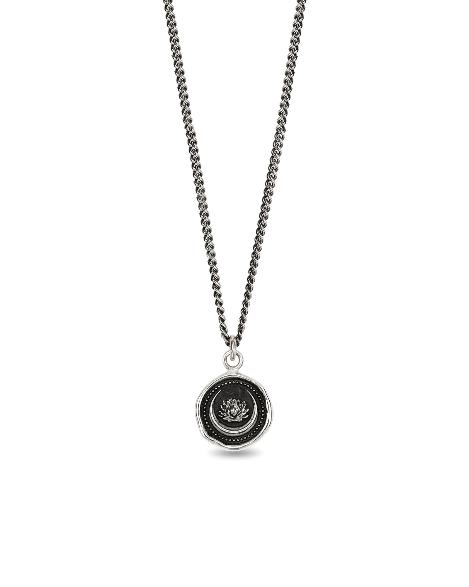 Lotus Flower Talisman Oxidized Sterling Silver