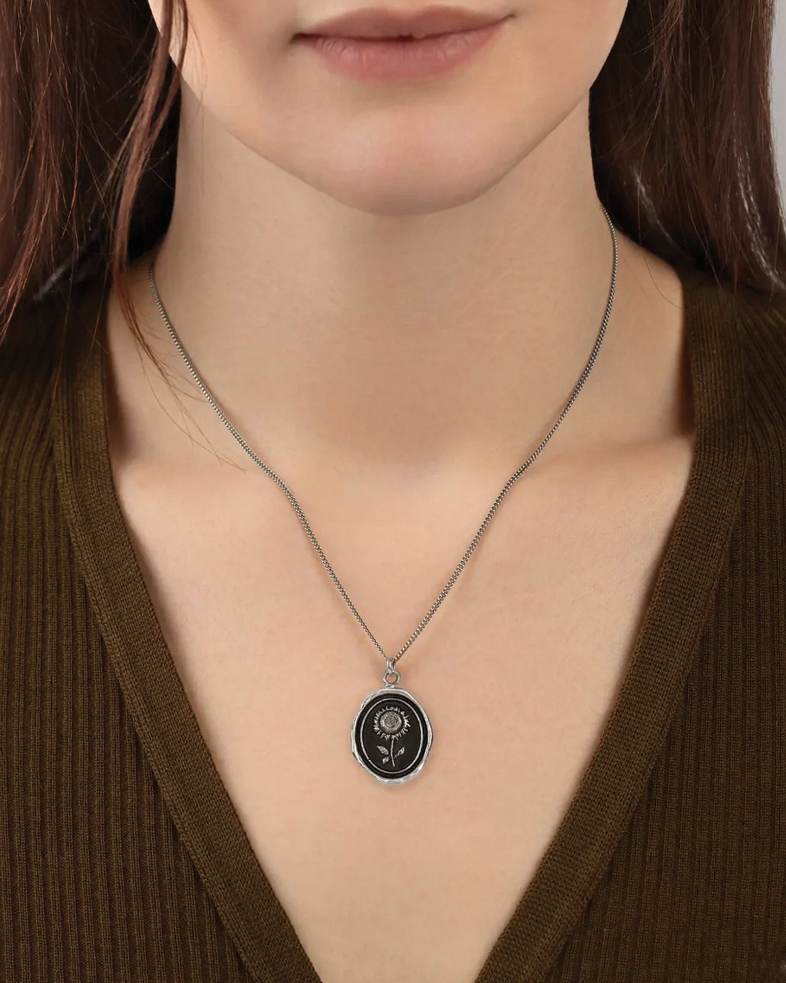 Sunflower Talisman Oxidized Sterling Silver