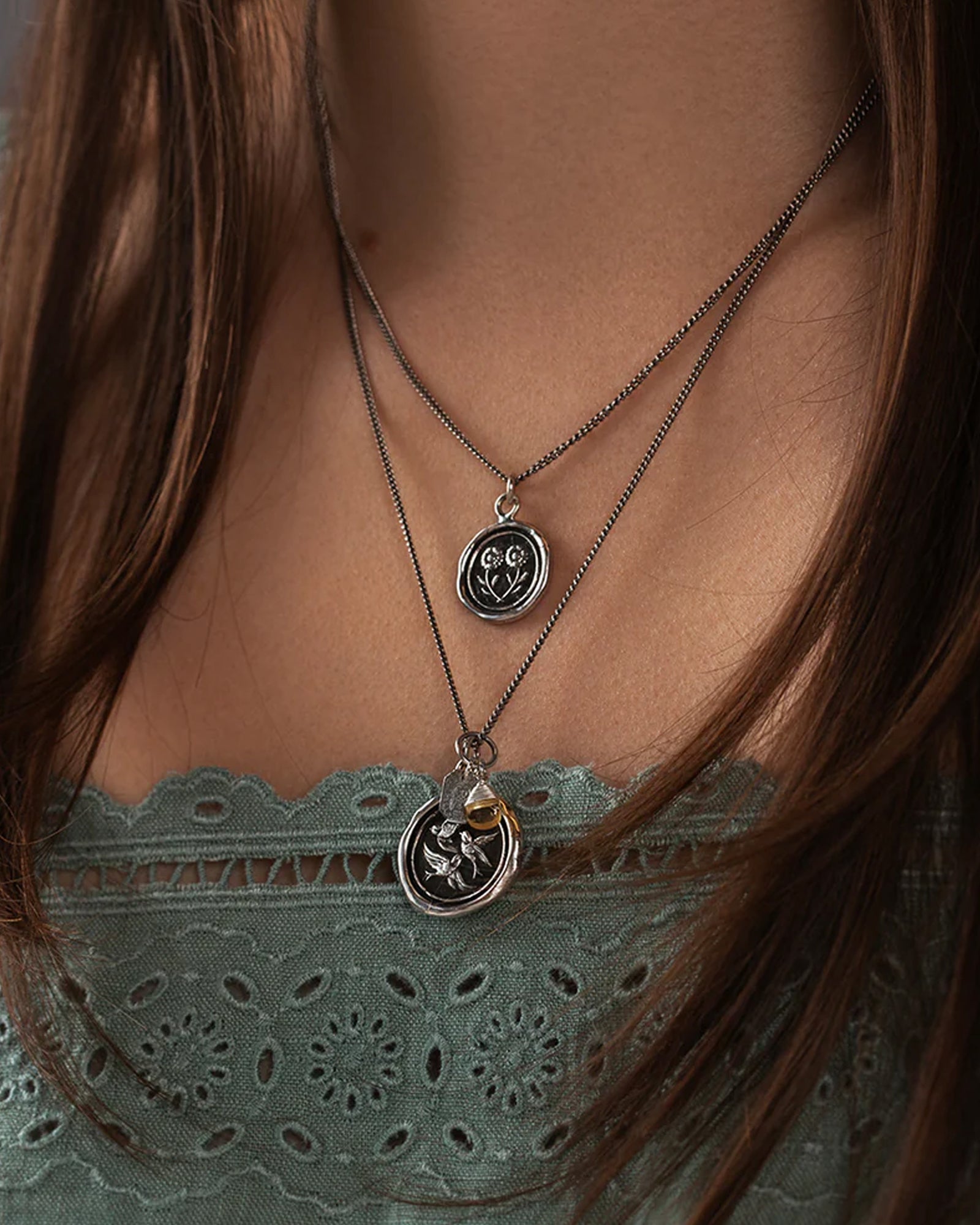 Birds of a Feather Talisman Oxidized Sterling Silver
