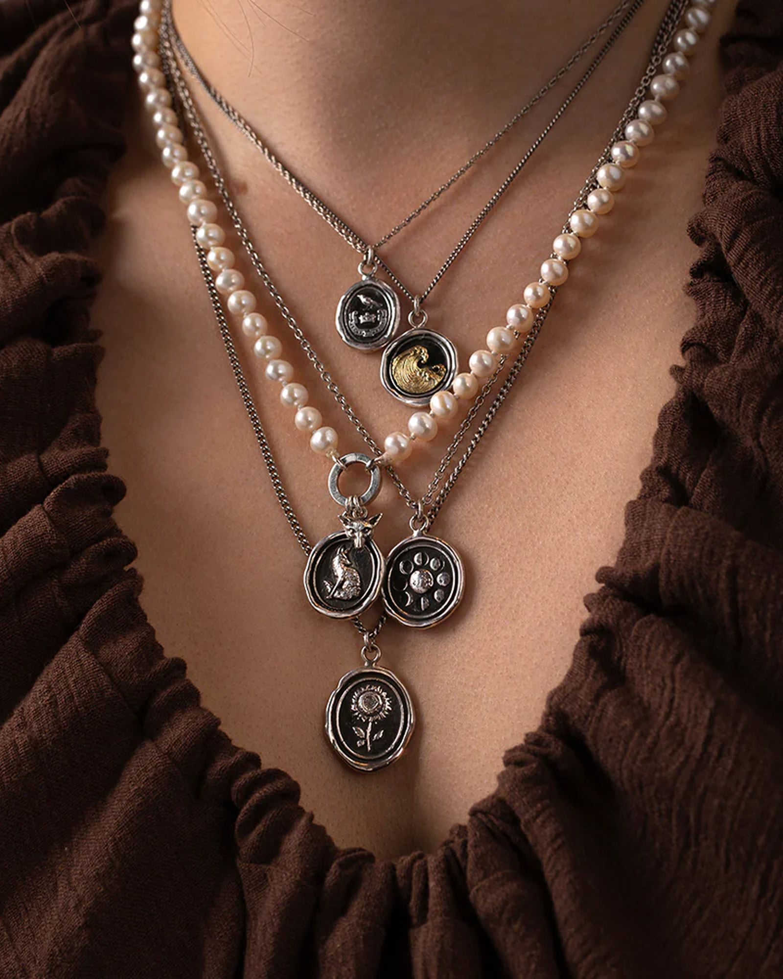 Moon Phases Talisman Oxidized Sterling Silver
