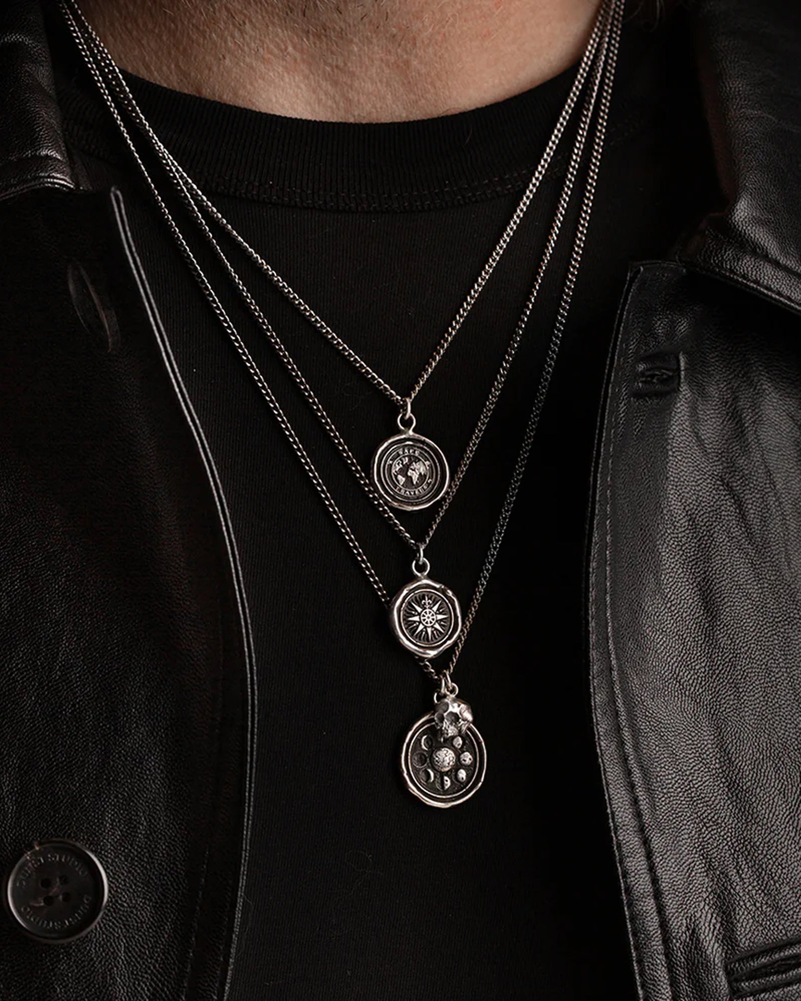 Moon Phases Talisman Oxidized Sterling Silver