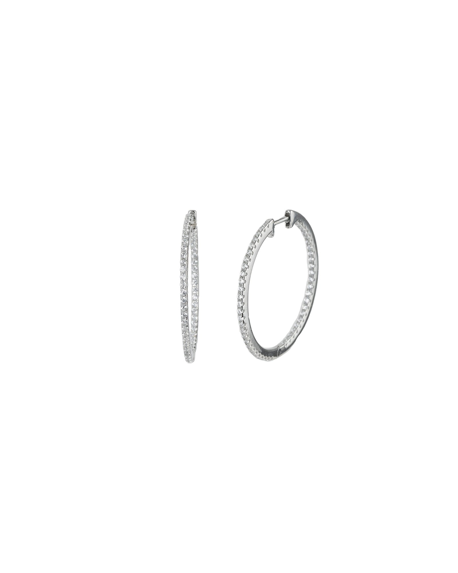 Double Vision Hoops | 30mm Rhodium Plated Sterling Silver, Cubic Zirconia
